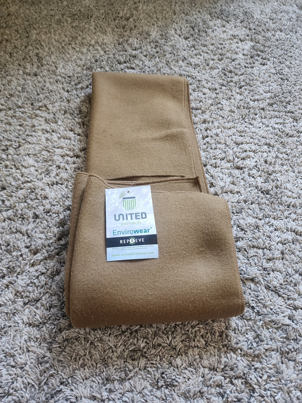United Join Forces Envirowear Coyote Brown Fleece Scarf NWT Made in USA